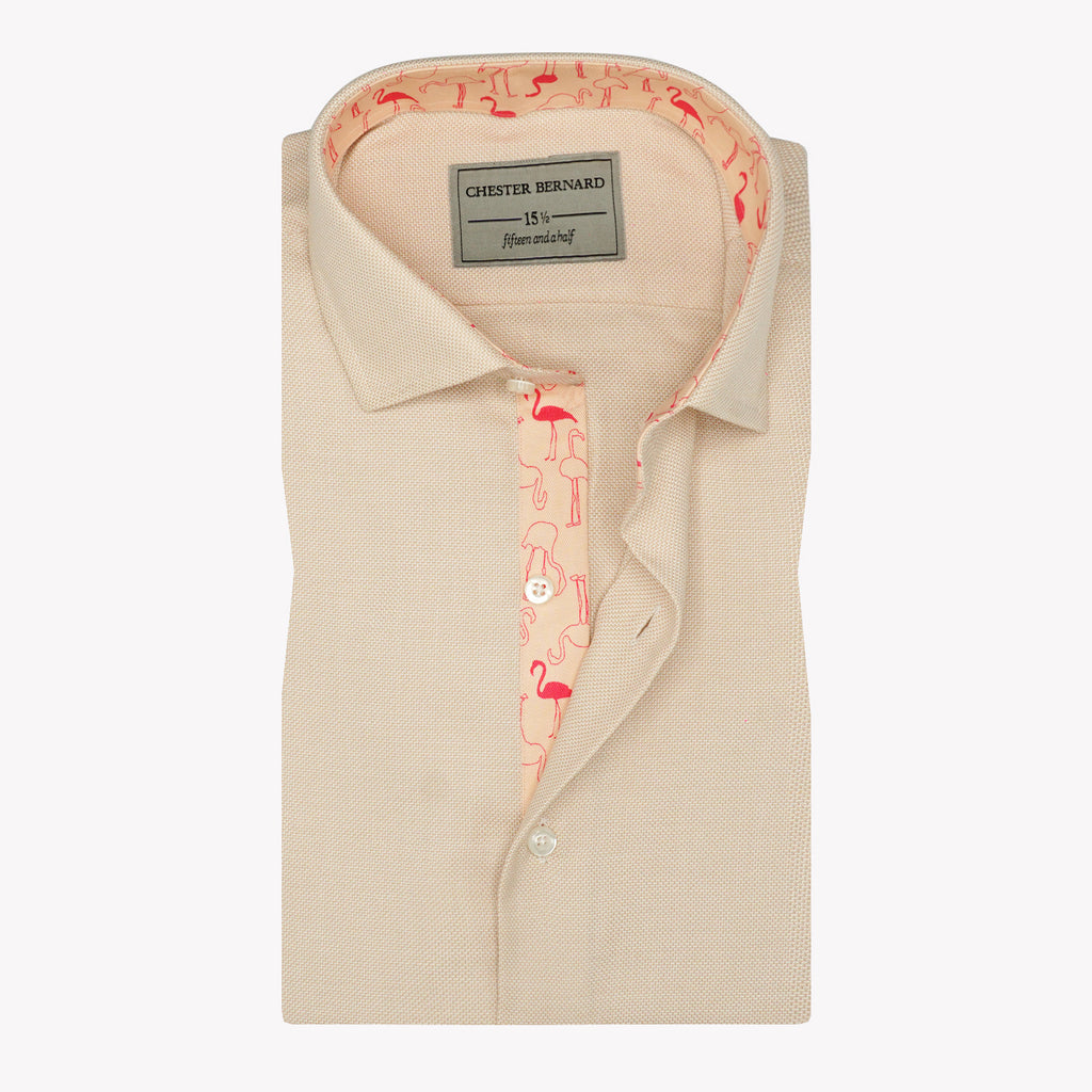 Beige Jacquard Flamingo Detail Shirt OL-564