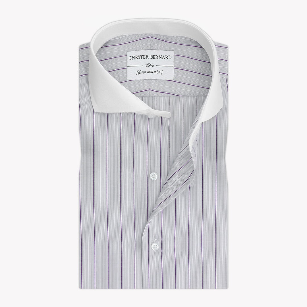 White Collar Lilac Pinstripe Formal Shirt OL-396
