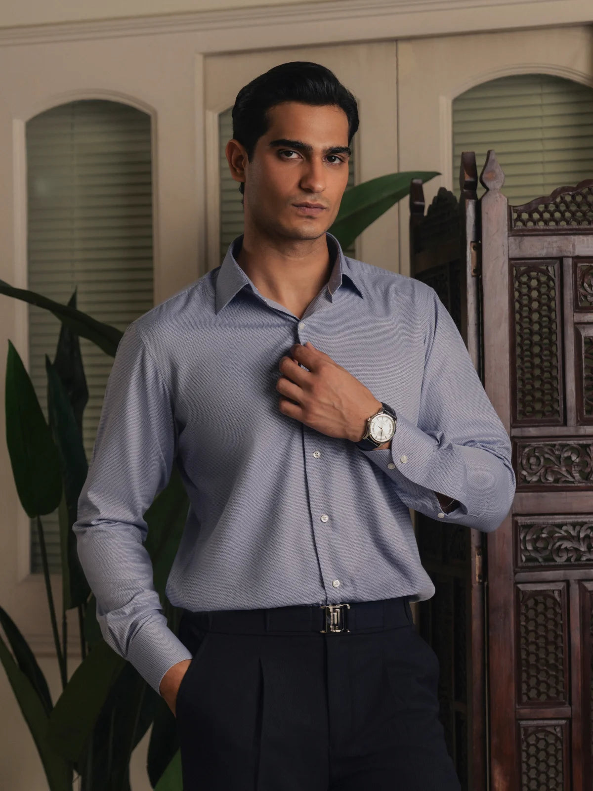 Steel Blue Textured Shirt