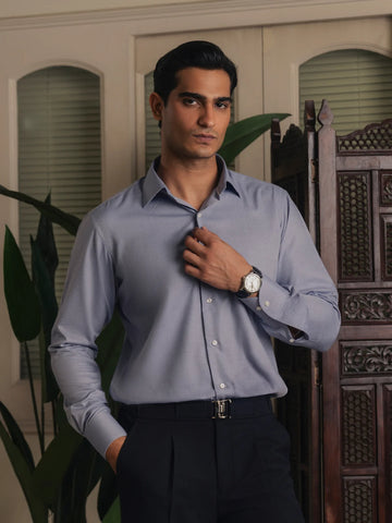 Steel Blue Textured Shirt
