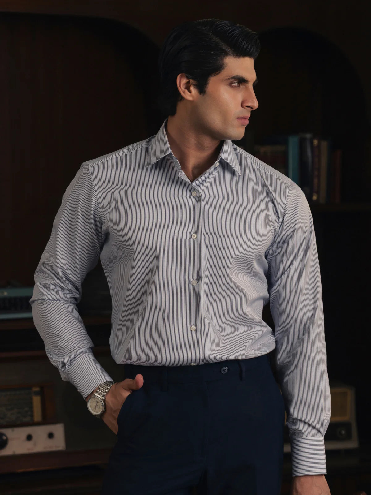 White & Blue Striped Dress Shirt