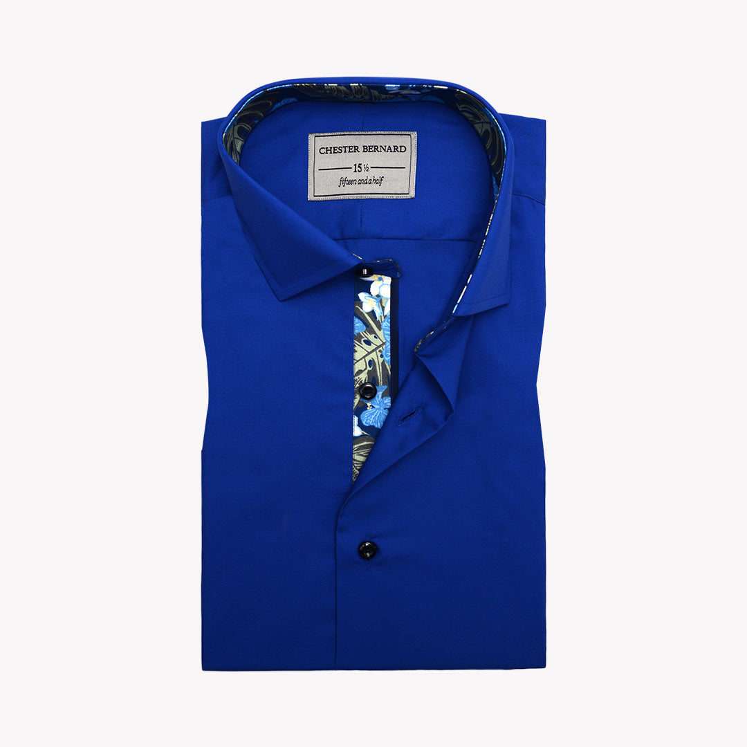 Royal Blue Contrast Trim Dress Shirt OL-476