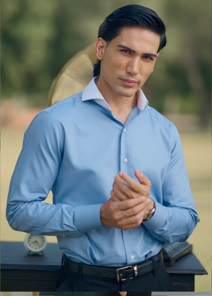 Powder Blue Contrast Collar Formal Shirt