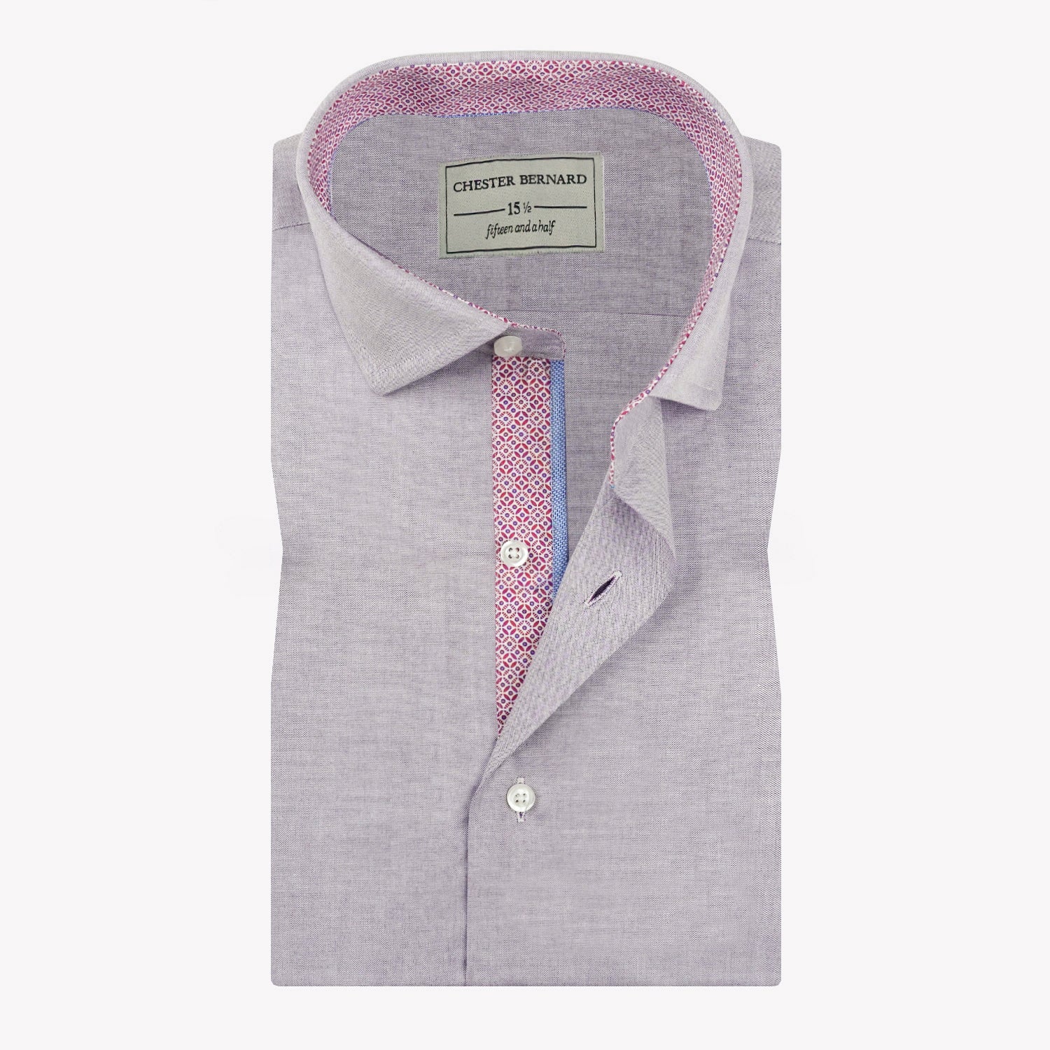 Lilac Shirt with Pink Geometric Contrast Trim Detailing OL-569