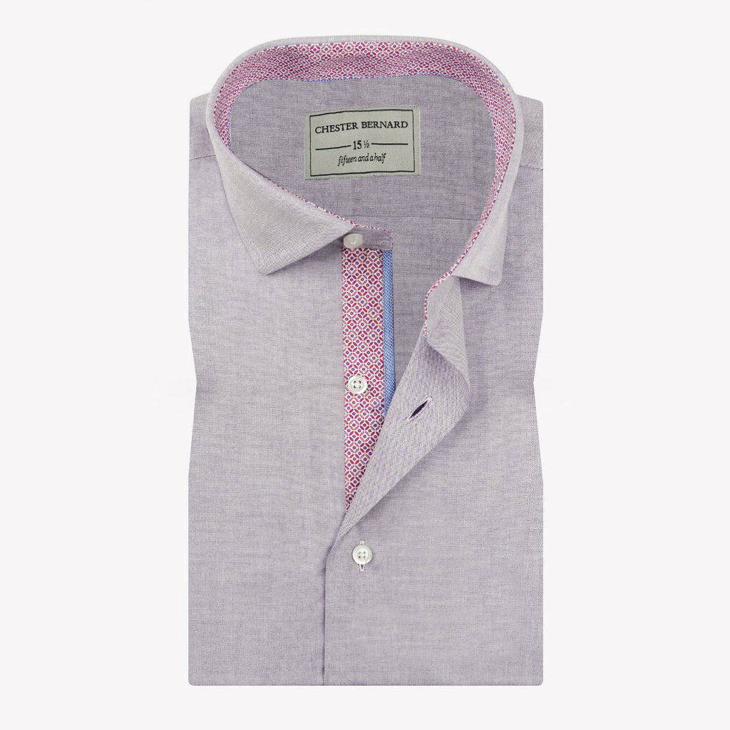 Lilac Shirt with Pink Geometric Contrast Trim Detailing OL-569