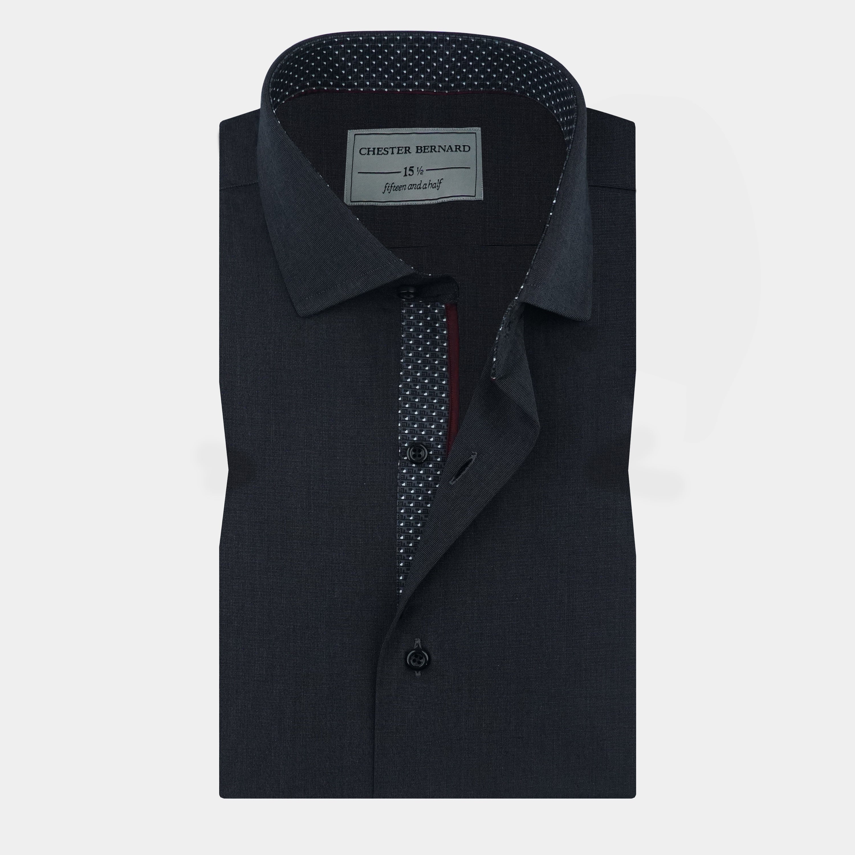 Charcoal Textured Shirt with Contrast Trim OL-572