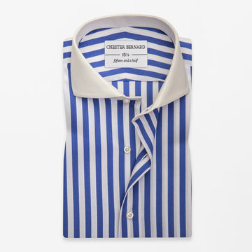 Royal Blue Bengal Stripe Shirt with White Cutaway Collar