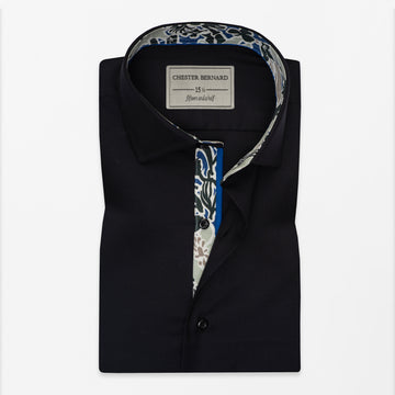 Black Solid Shirt with Floral Print Inlay