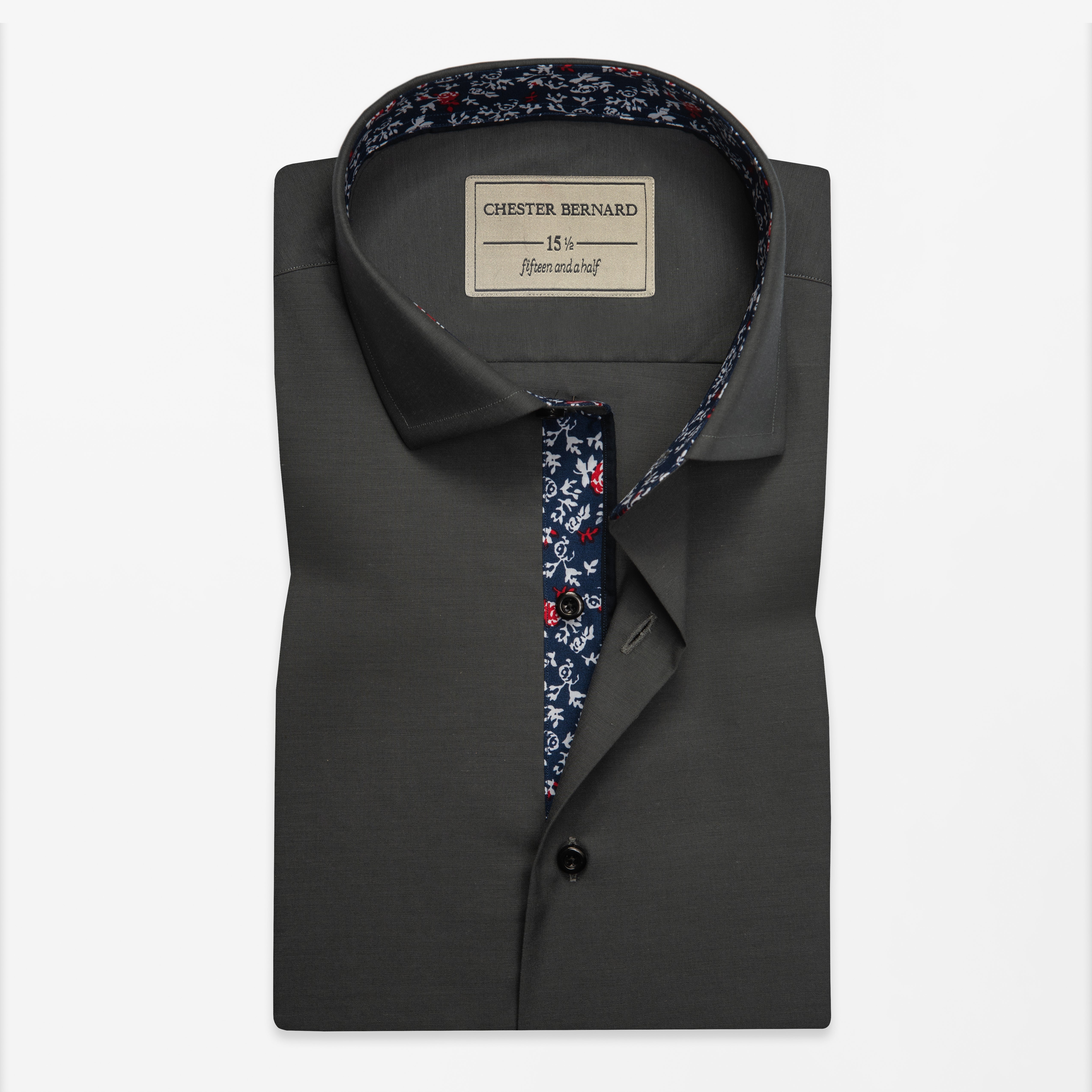 Charcoal Floral Contrast Detail Shirt