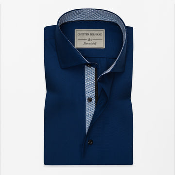 Royal Blue Shirt with Wave Print Inlay
