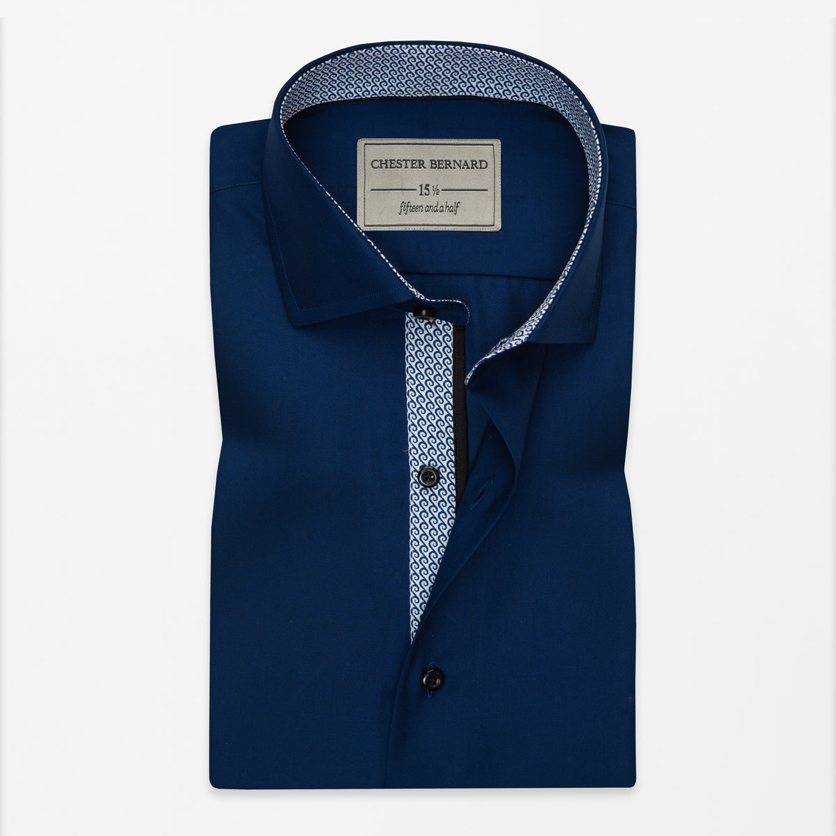Royal Blue Shirt with Wave Print Inlay