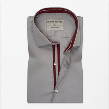 Grey Solid with Maroon Placket Trim Shirt