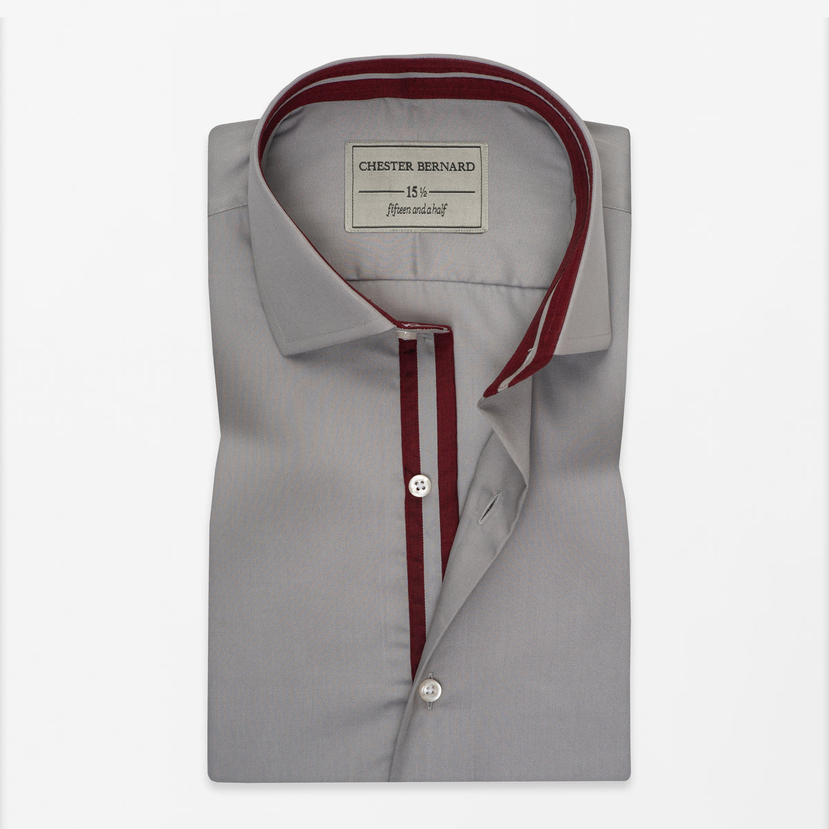 Grey Solid with Maroon Placket Trim Shirt