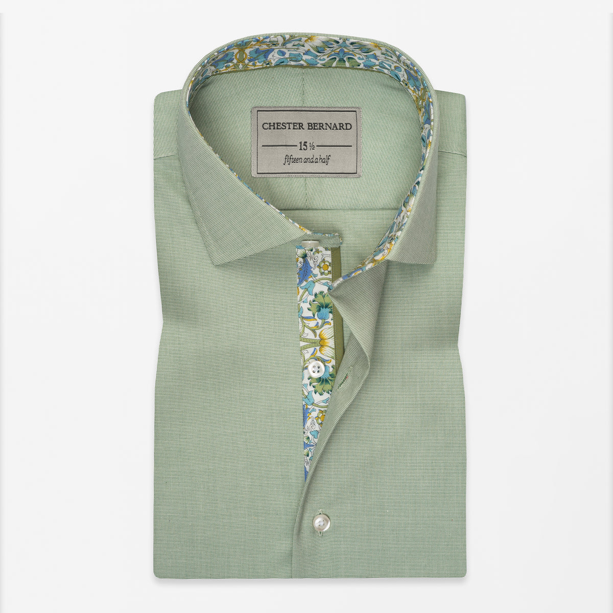 Sage Green Shirt with Floral Print Inlay