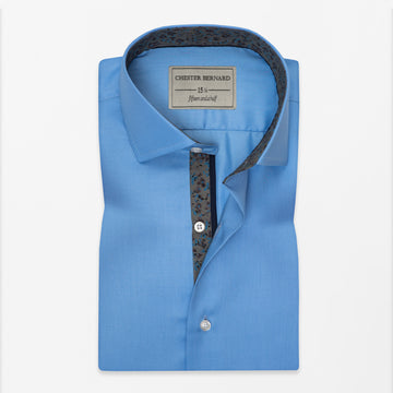 Cornflower Blue Shirt with Floral Print Inlay
