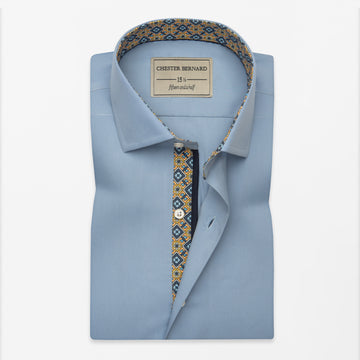 Sky Blue Shirt with Contrast Print Inlay