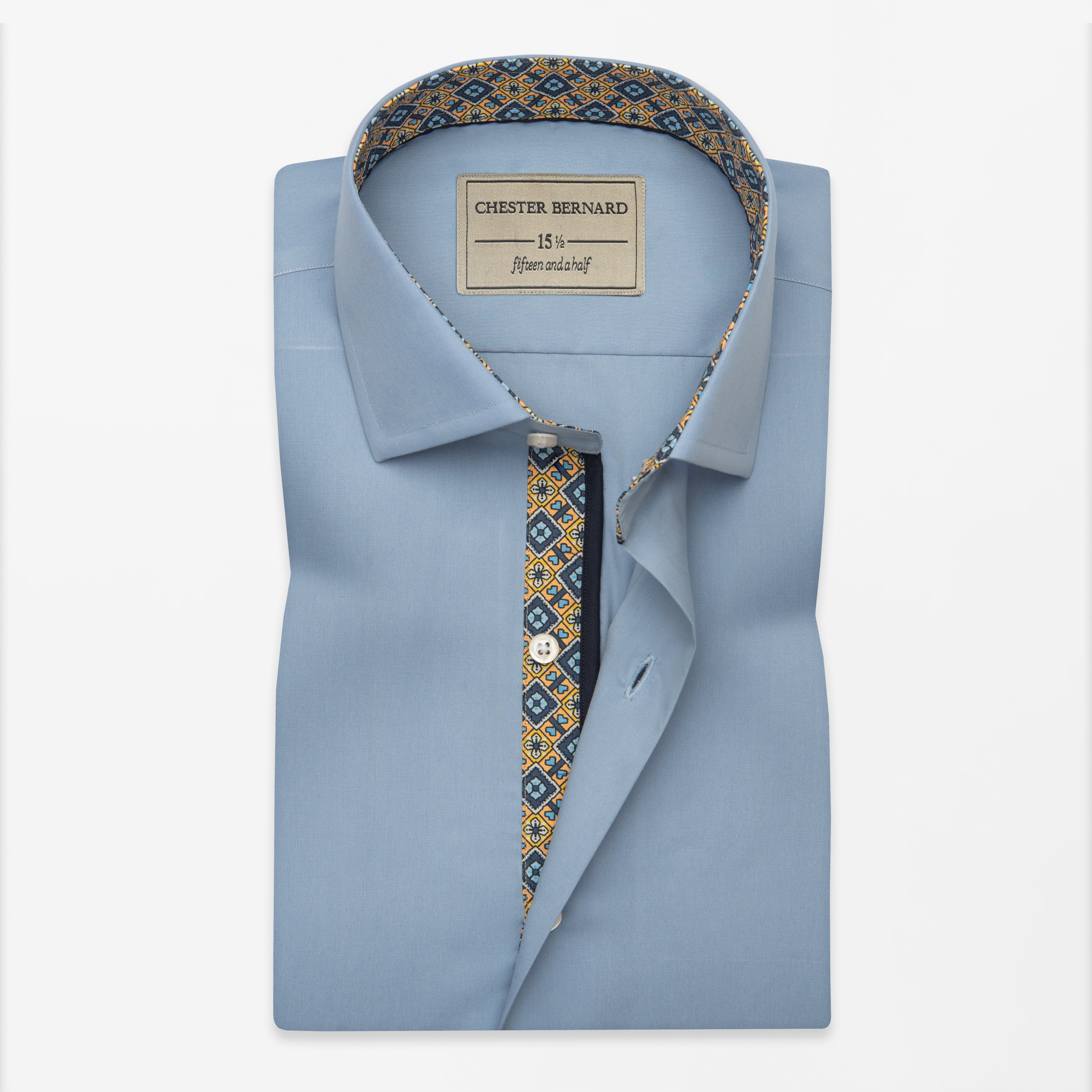 Sky Blue Shirt with Contrast Print Inlay