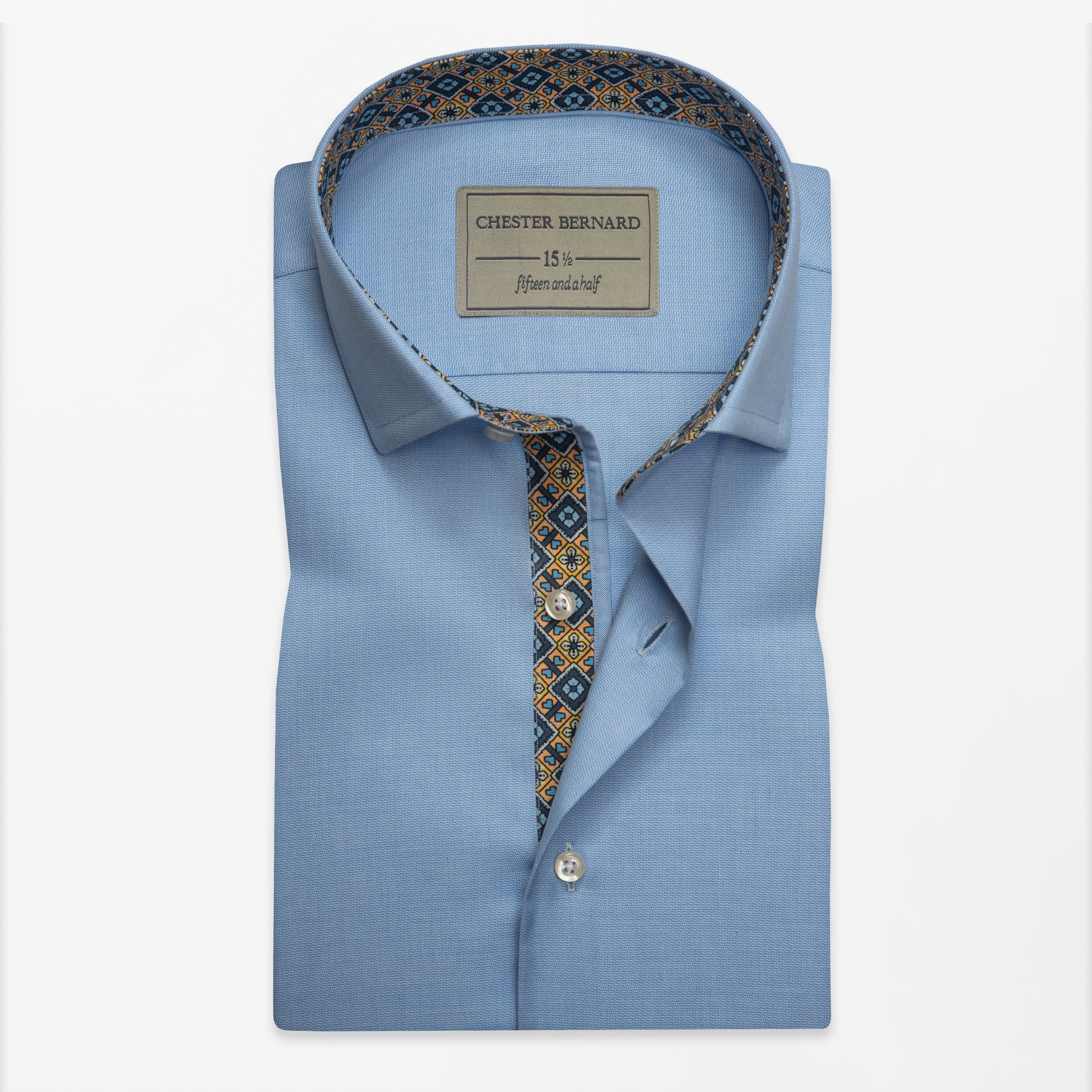 Sky Blue Shirt with Contrast Print Inlay