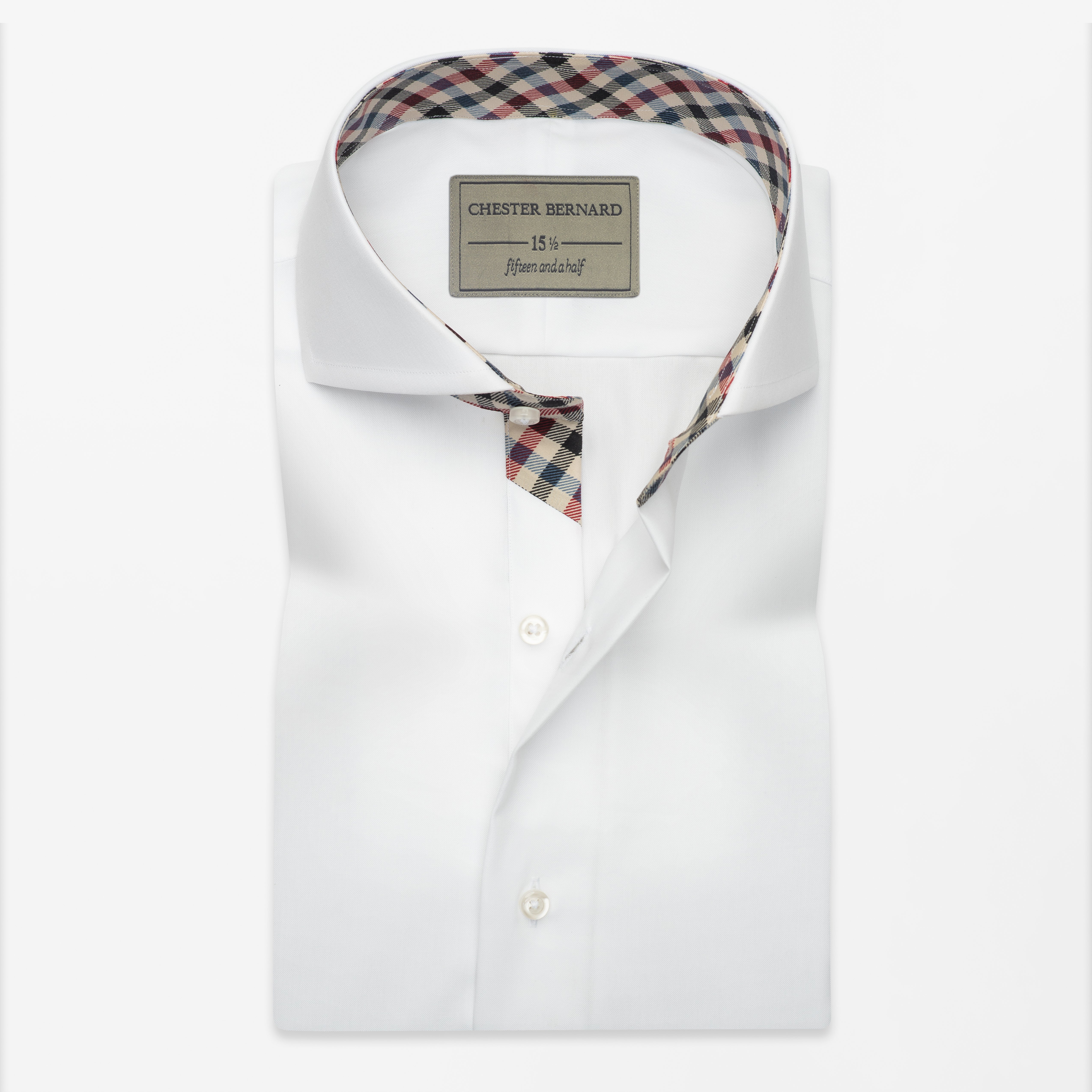 White Contrast Collar Check Detail Shirt
