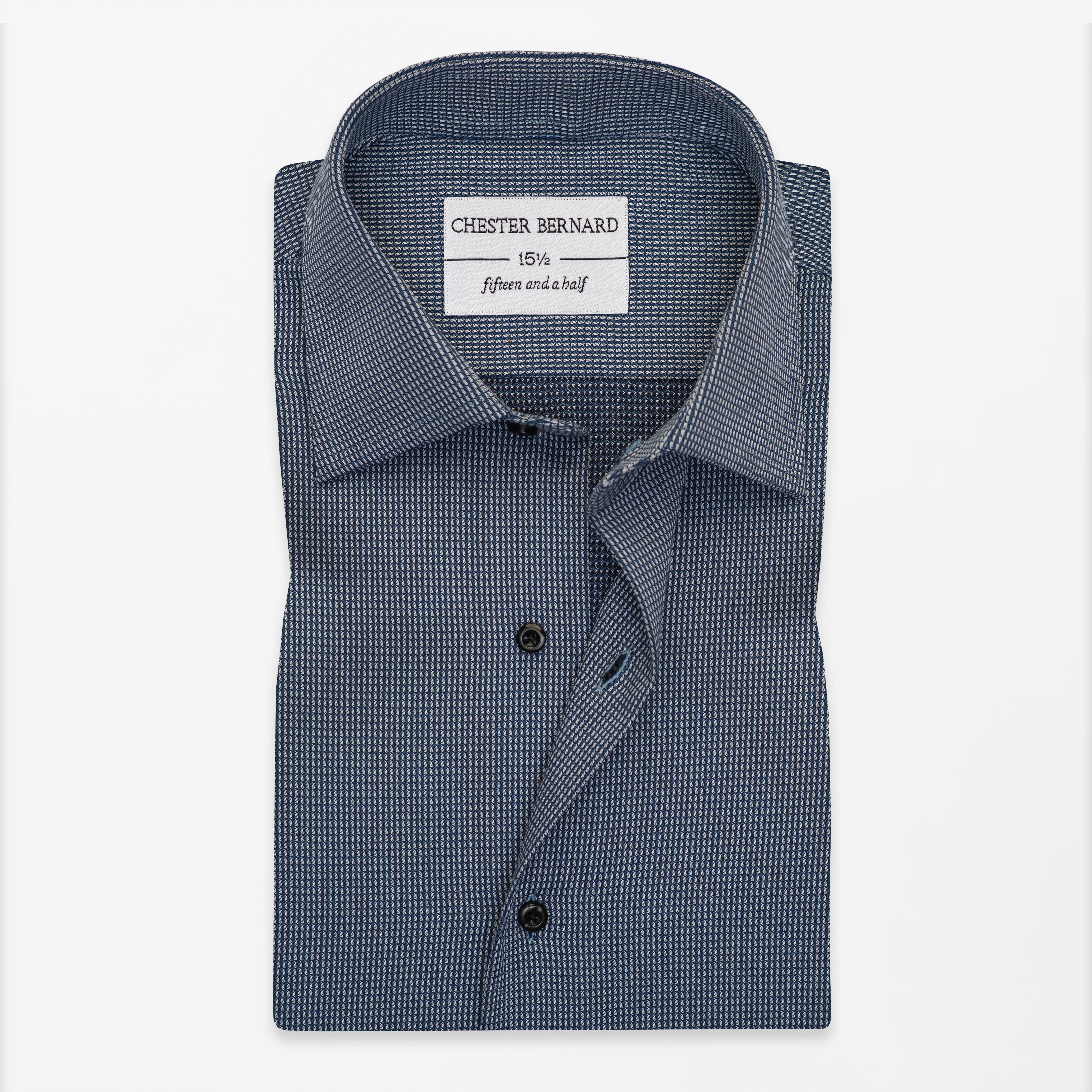 Navy Blue Checkered Dress Shirt