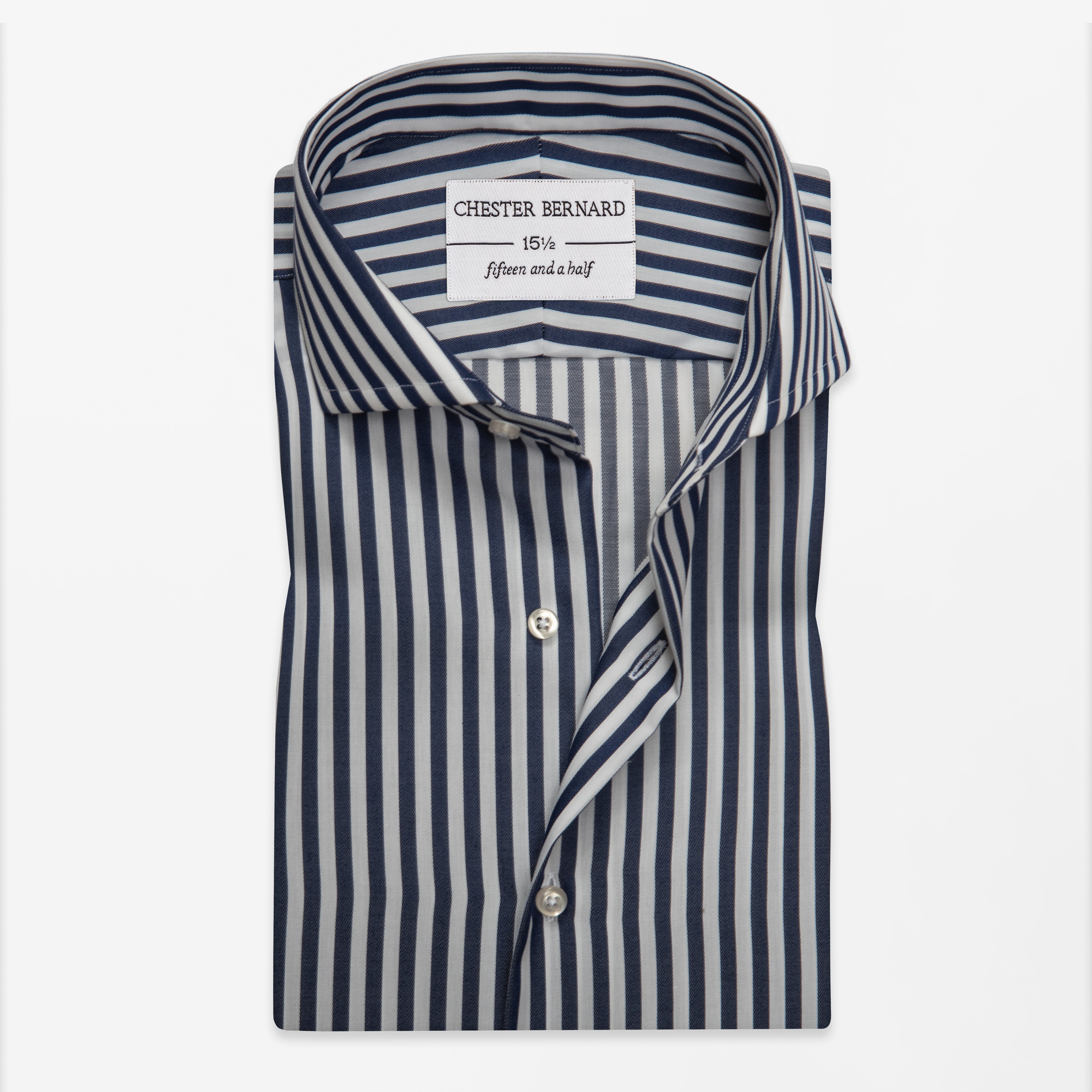 Navy & White Bold Stripe Formal Shirt