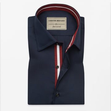 Navy Twill Shirt with Contrast Placket