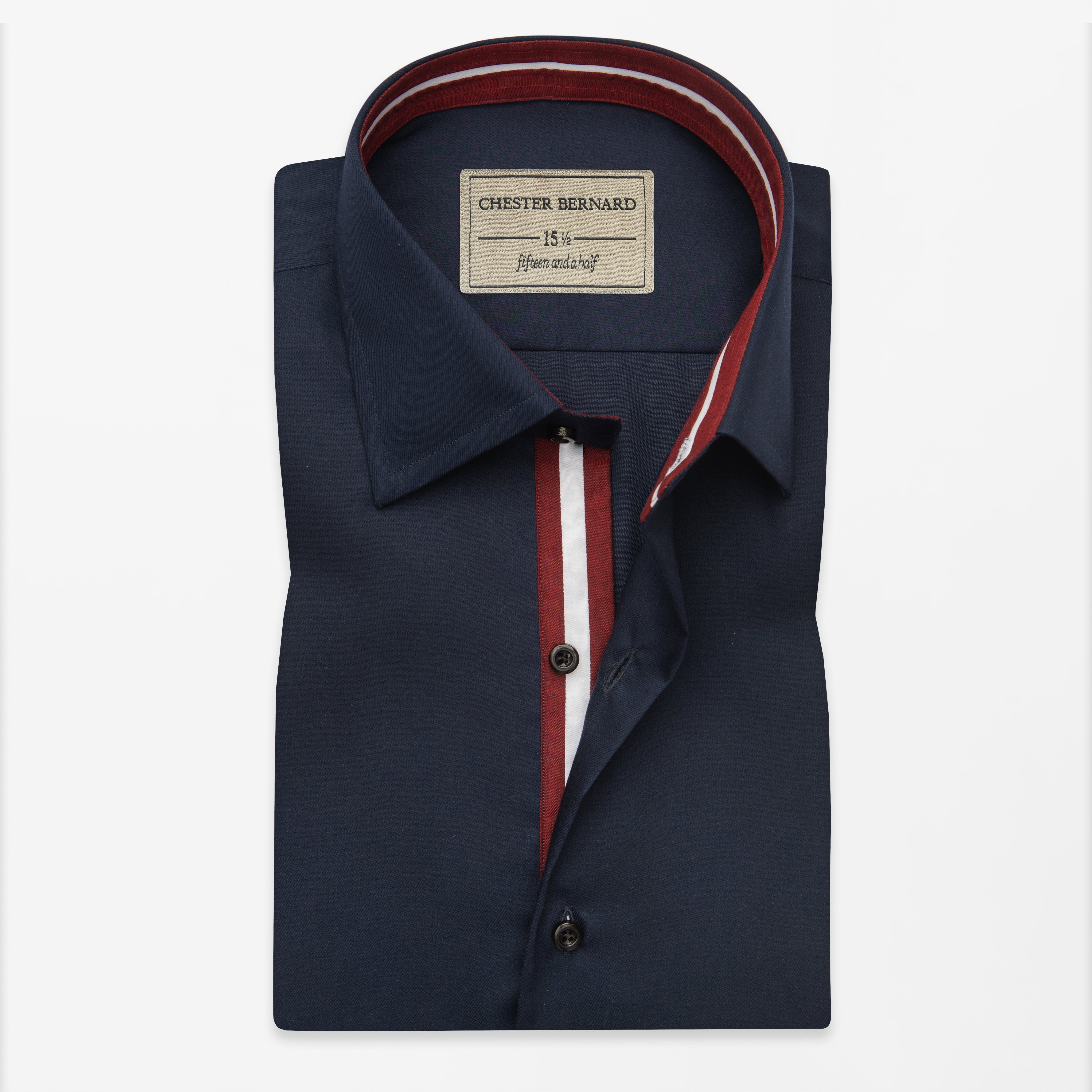 Navy Twill Shirt with Contrast Placket