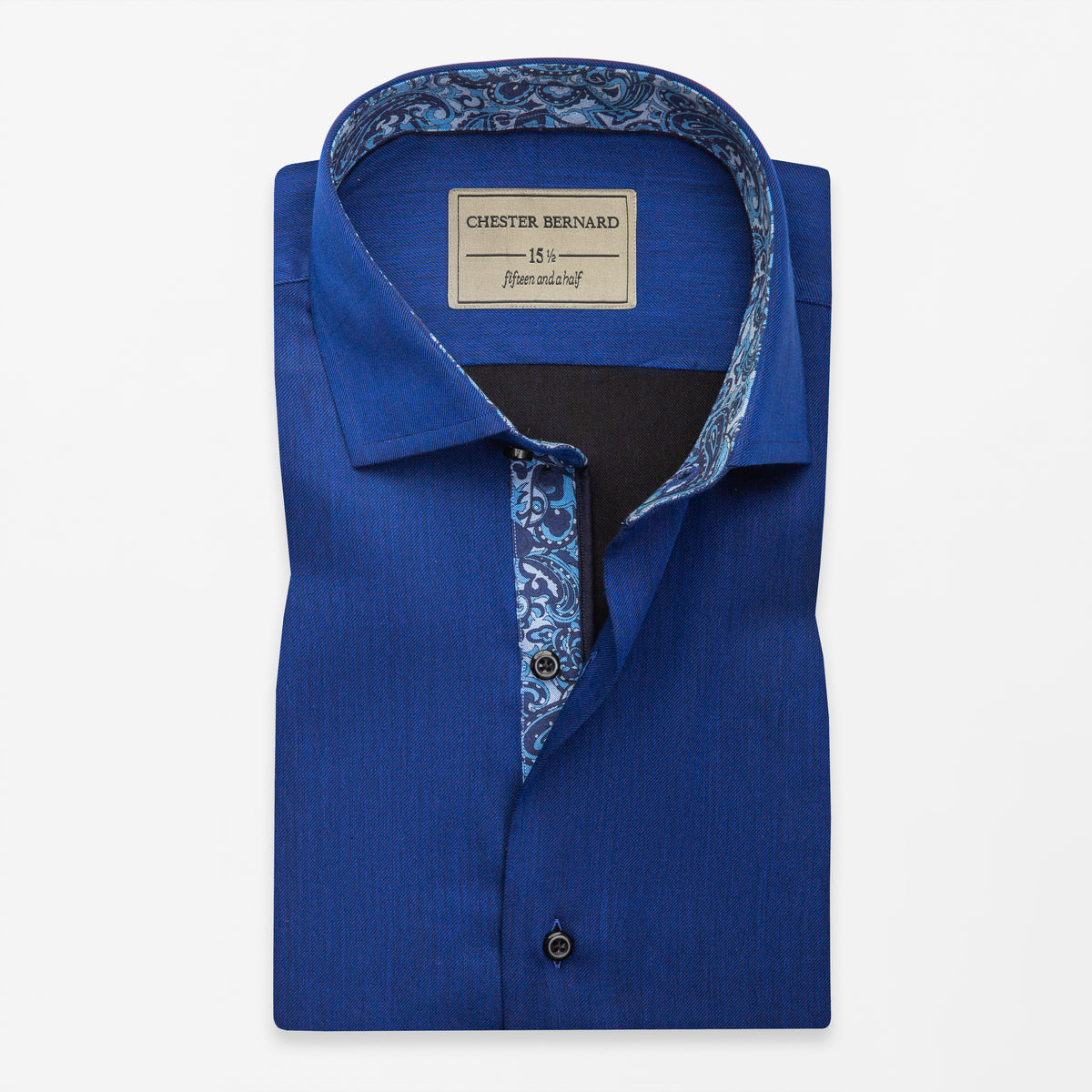 Royal Blue Twill Shirt with Paisley Trim