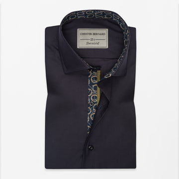 Navy Shirt with Abstract Ring Print Inlay