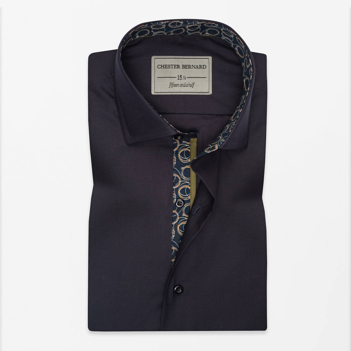 Navy Shirt with Abstract Ring Print Inlay