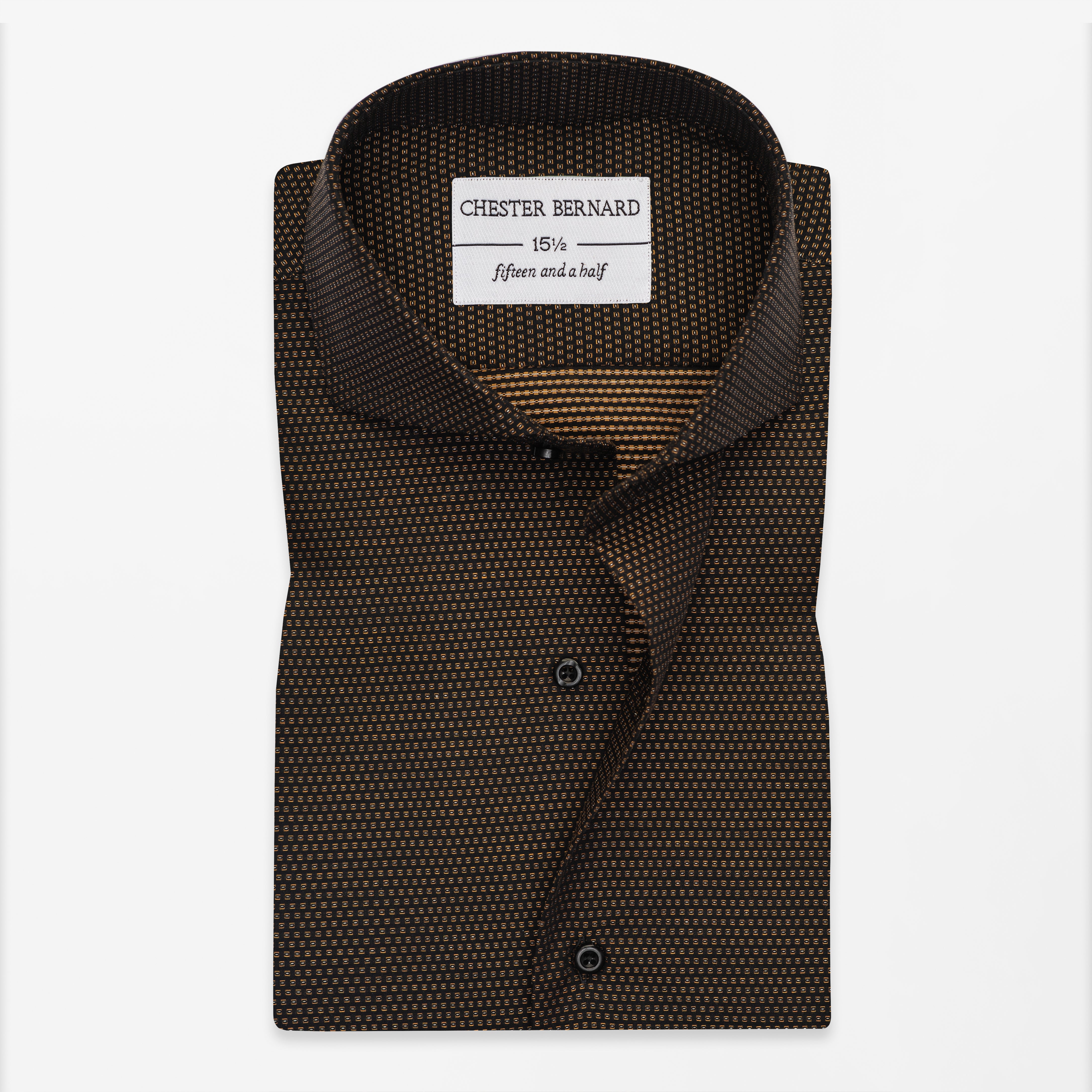 Dark Brown & Gold Micro-Pattern Formal Shirt