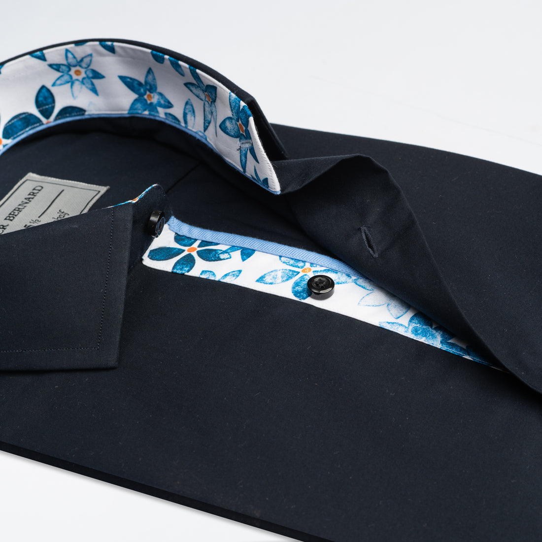 Midnight Black Shirt with Floral Accent Inlay