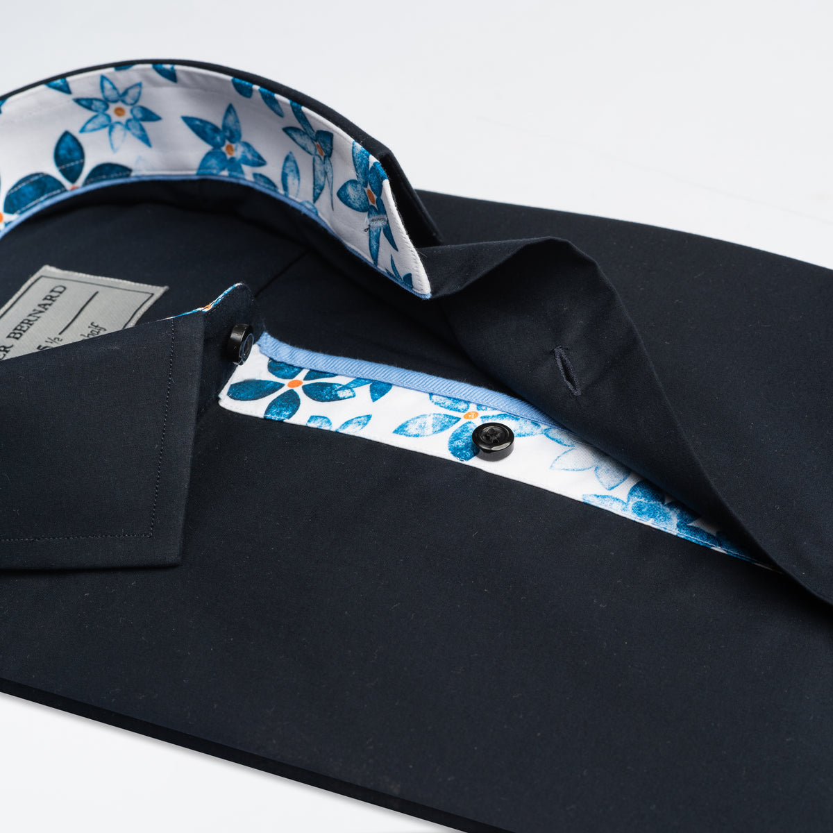 Midnight Black Shirt with Floral Accent Inlay
