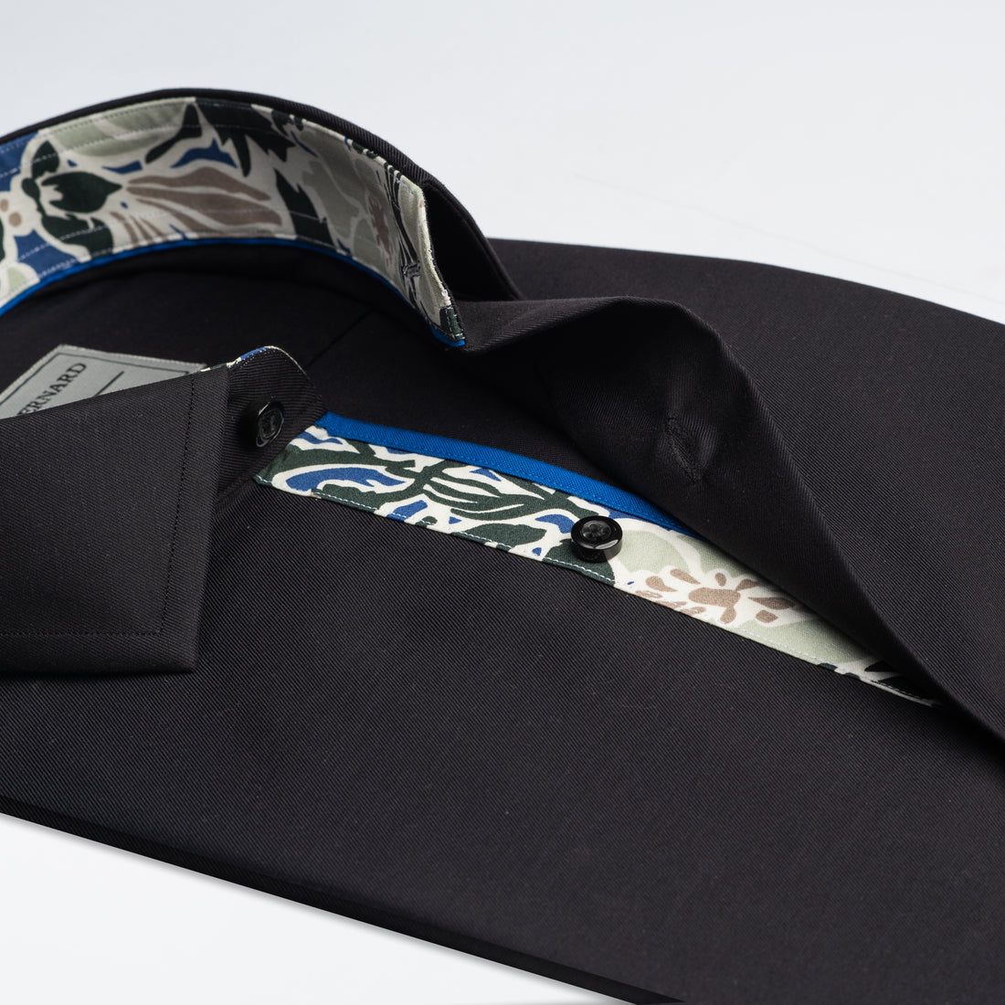 Black Solid Shirt with Floral Print Inlay