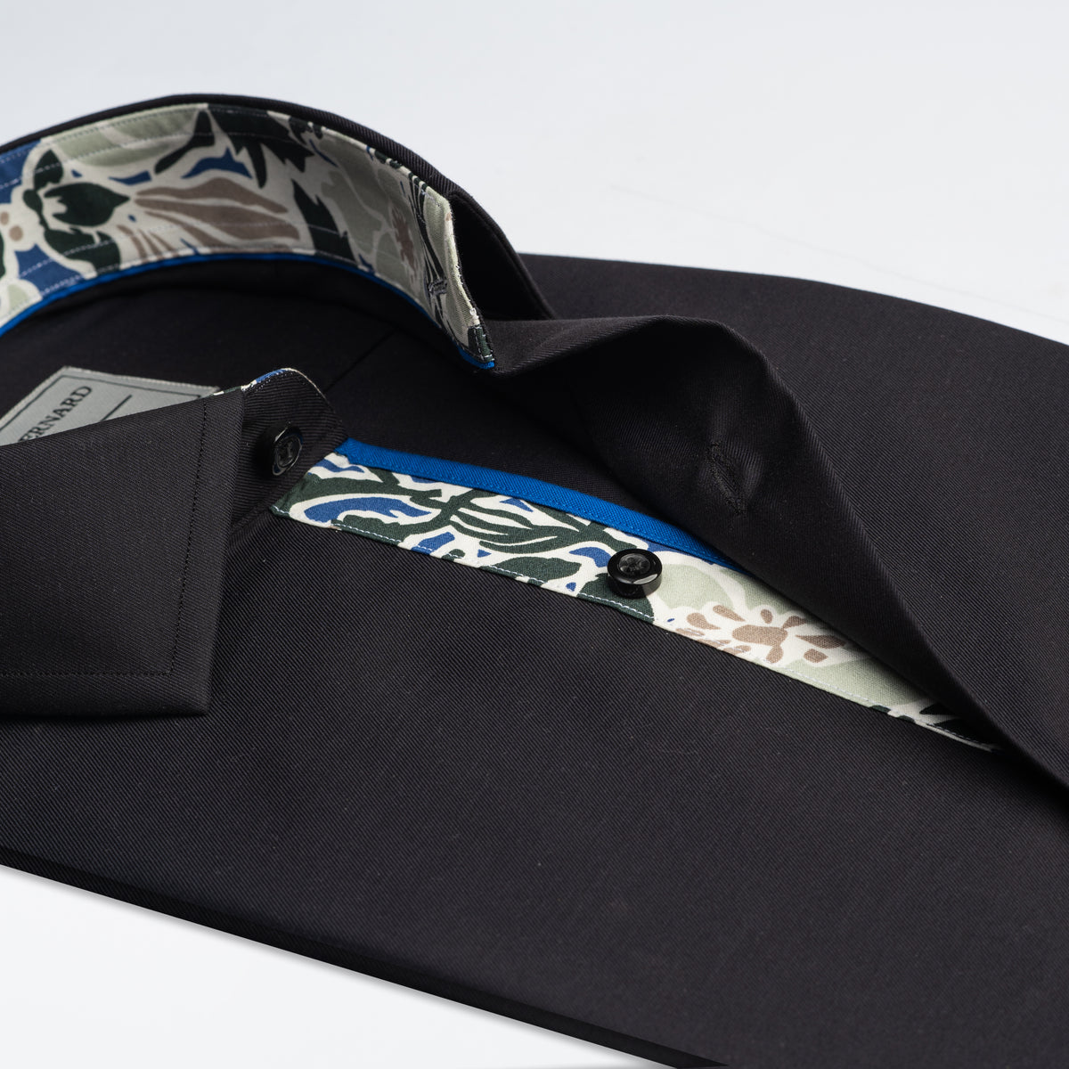 Black Solid Shirt with Floral Print Inlay
