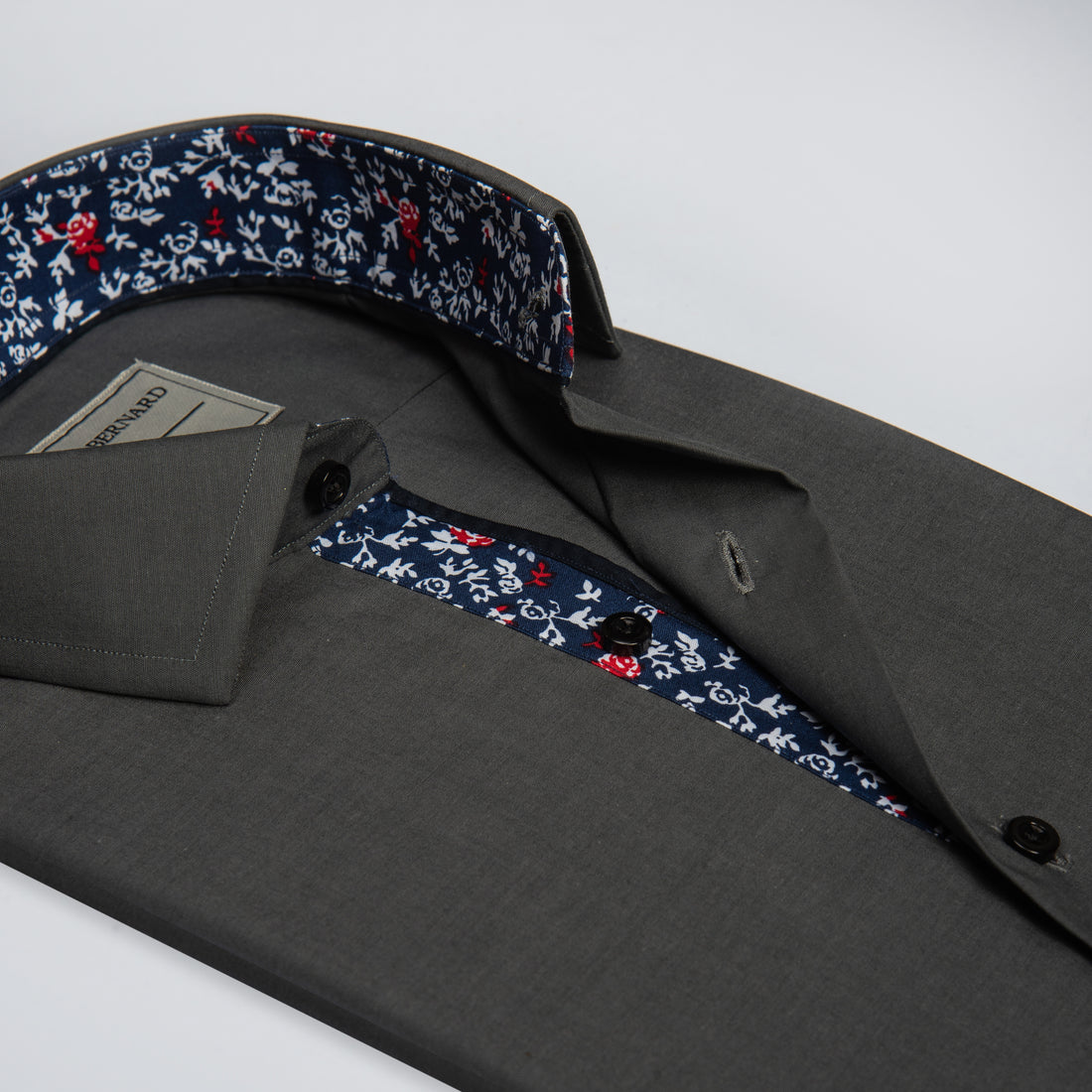 Charcoal Floral Contrast Detail Shirt