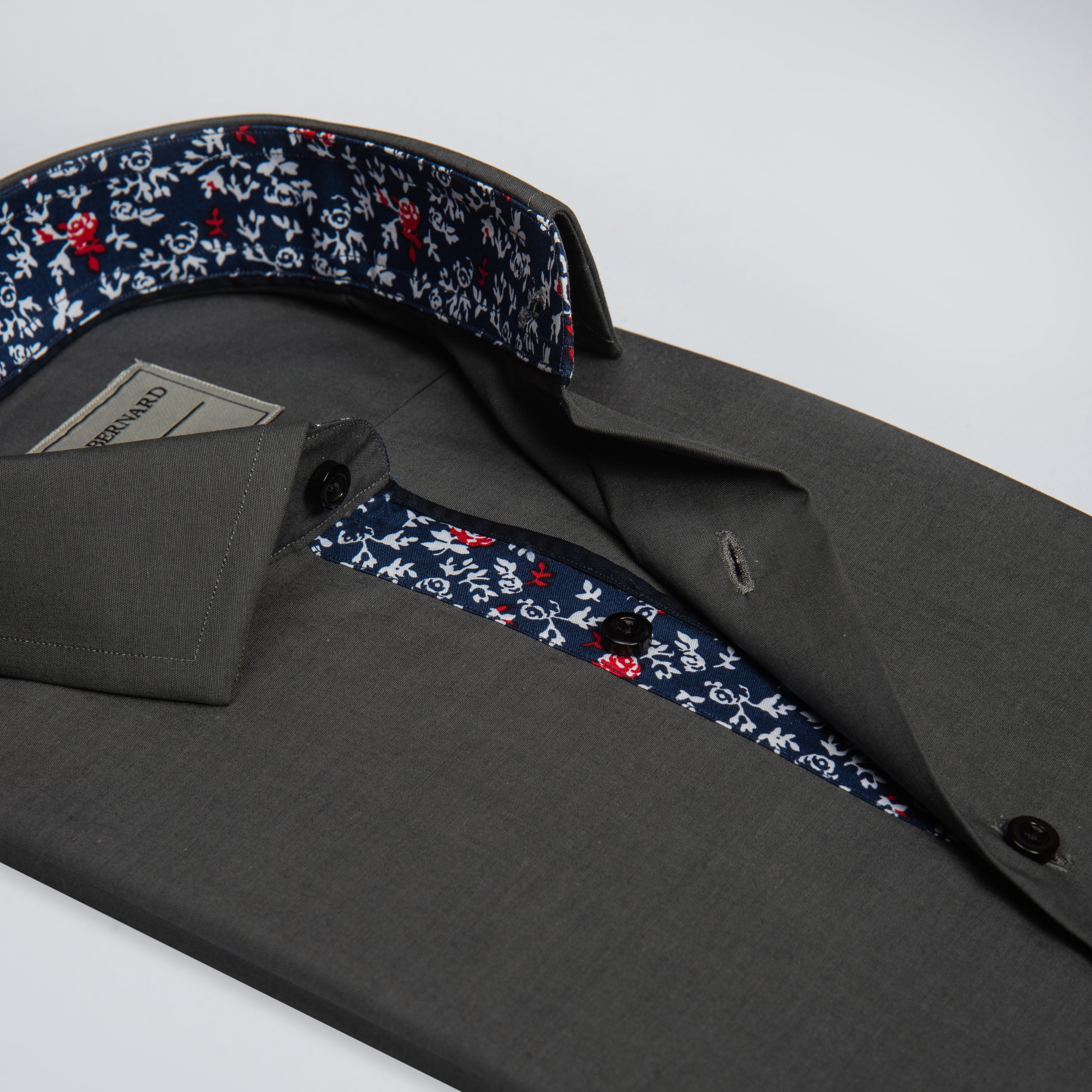 Charcoal Floral Contrast Detail Shirt