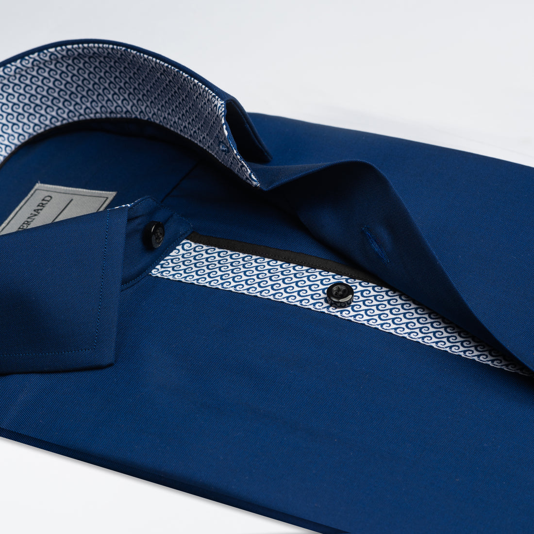 Royal Blue Shirt with Wave Print Inlay