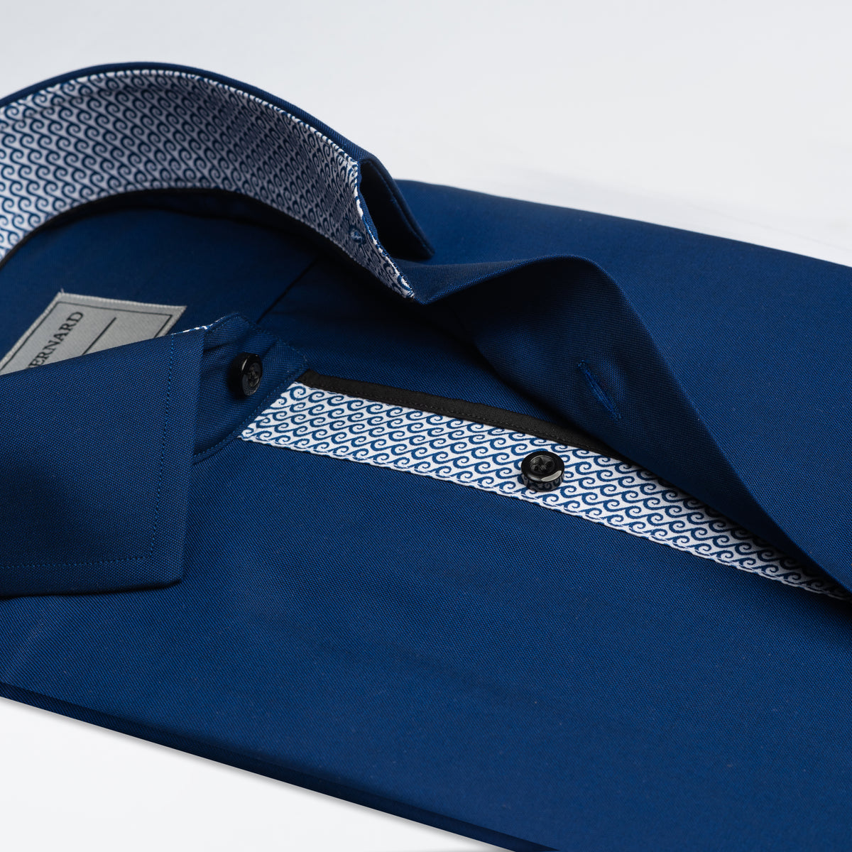 Royal Blue Shirt with Wave Print Inlay