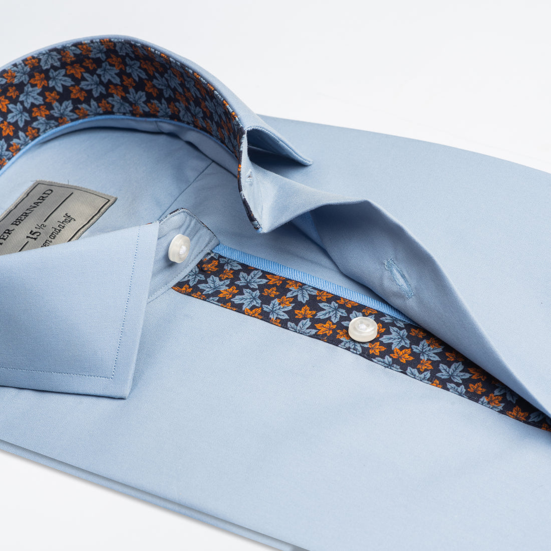 Sky Blue Shirt with Autumn Leaf Print Inlay