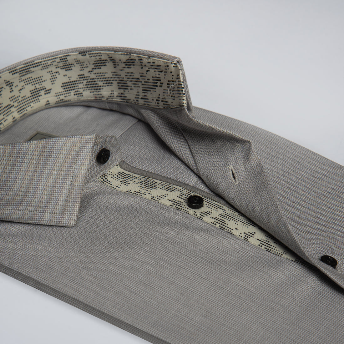 Grey Textured Shirt with Contrast Inlay