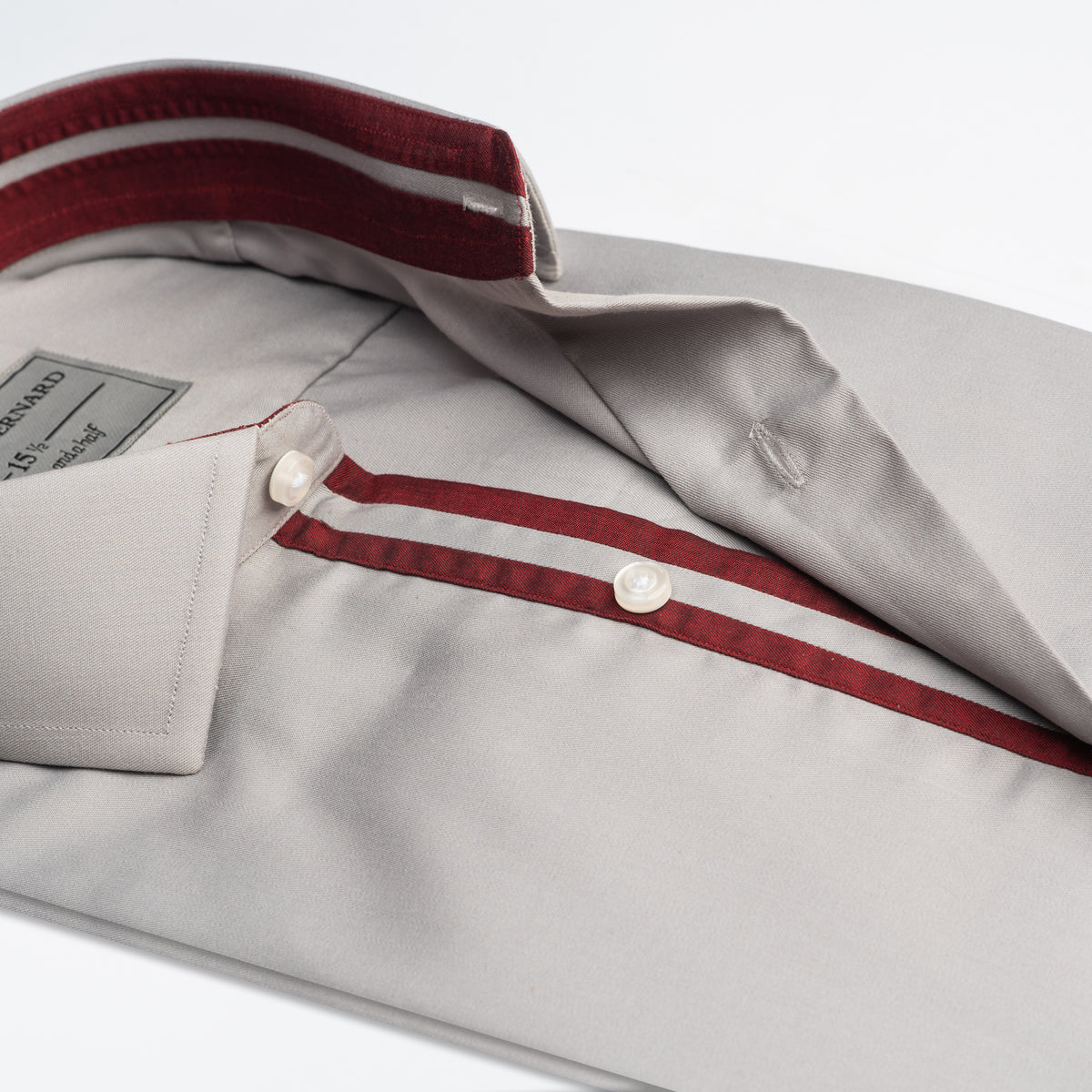 Grey Solid with Maroon Placket Trim Shirt