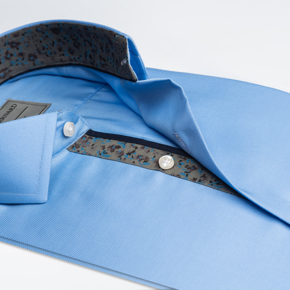 Cornflower Blue Shirt with Floral Print Inlay