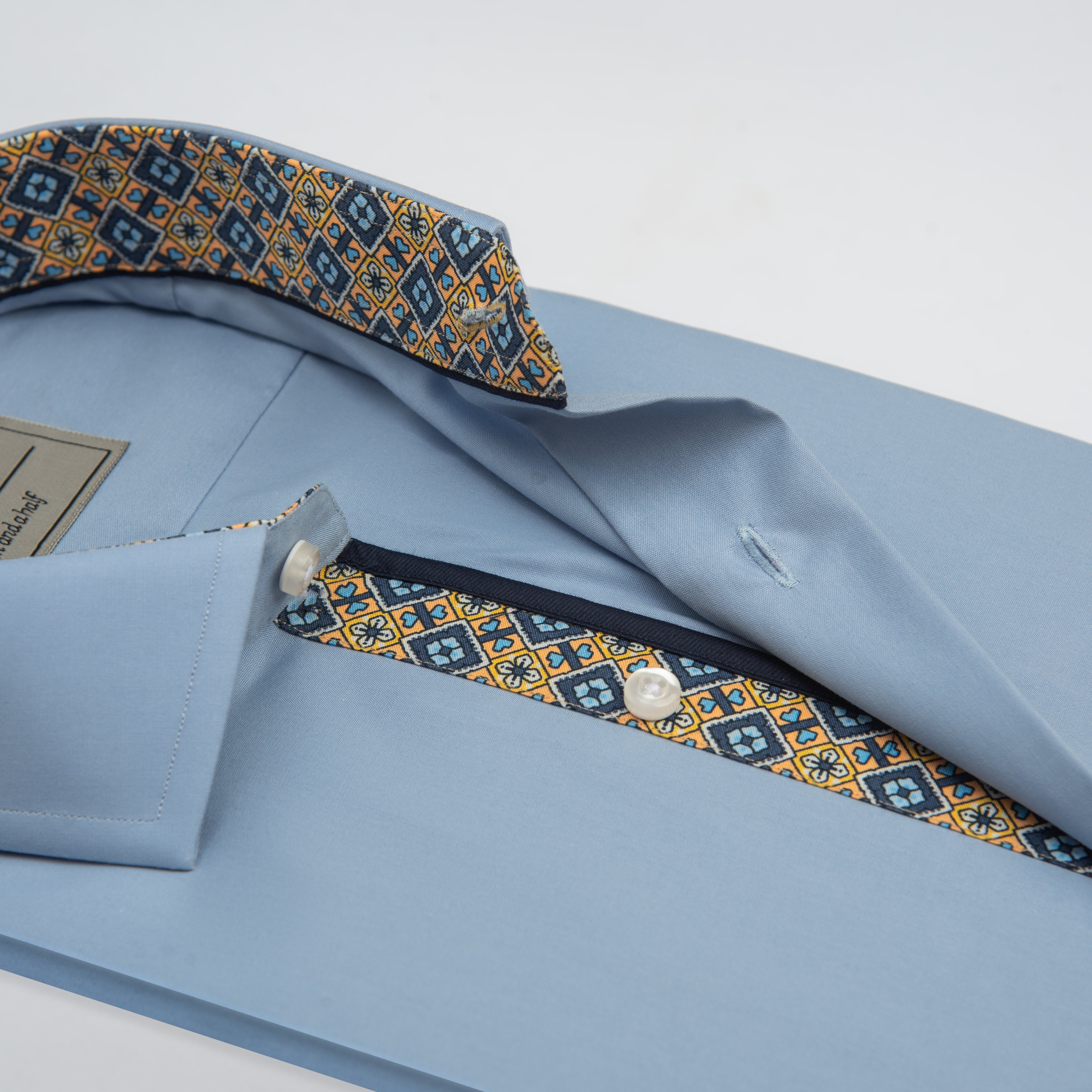 Sky Blue Shirt with Contrast Print Inlay