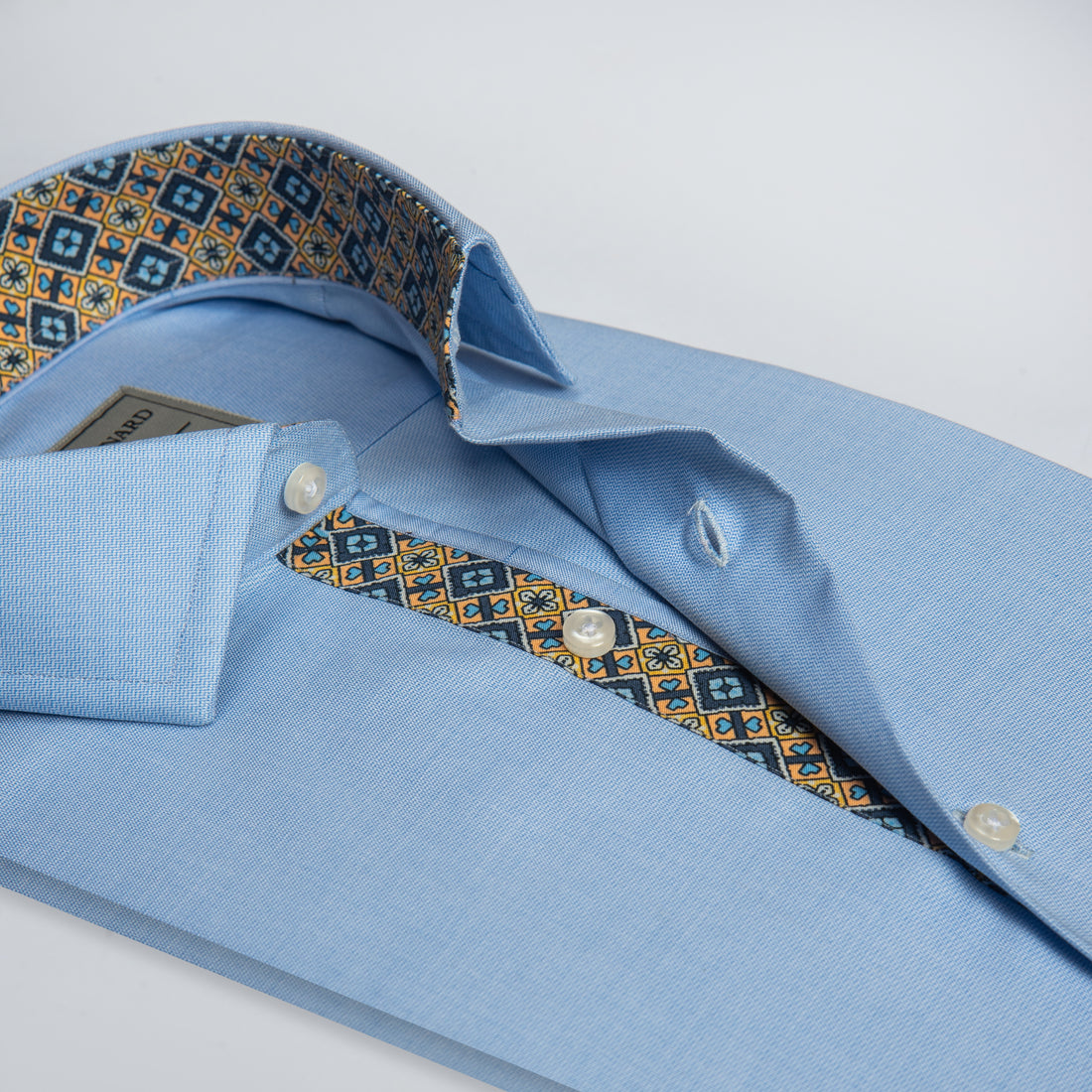 Sky Blue Shirt with Contrast Print Inlay