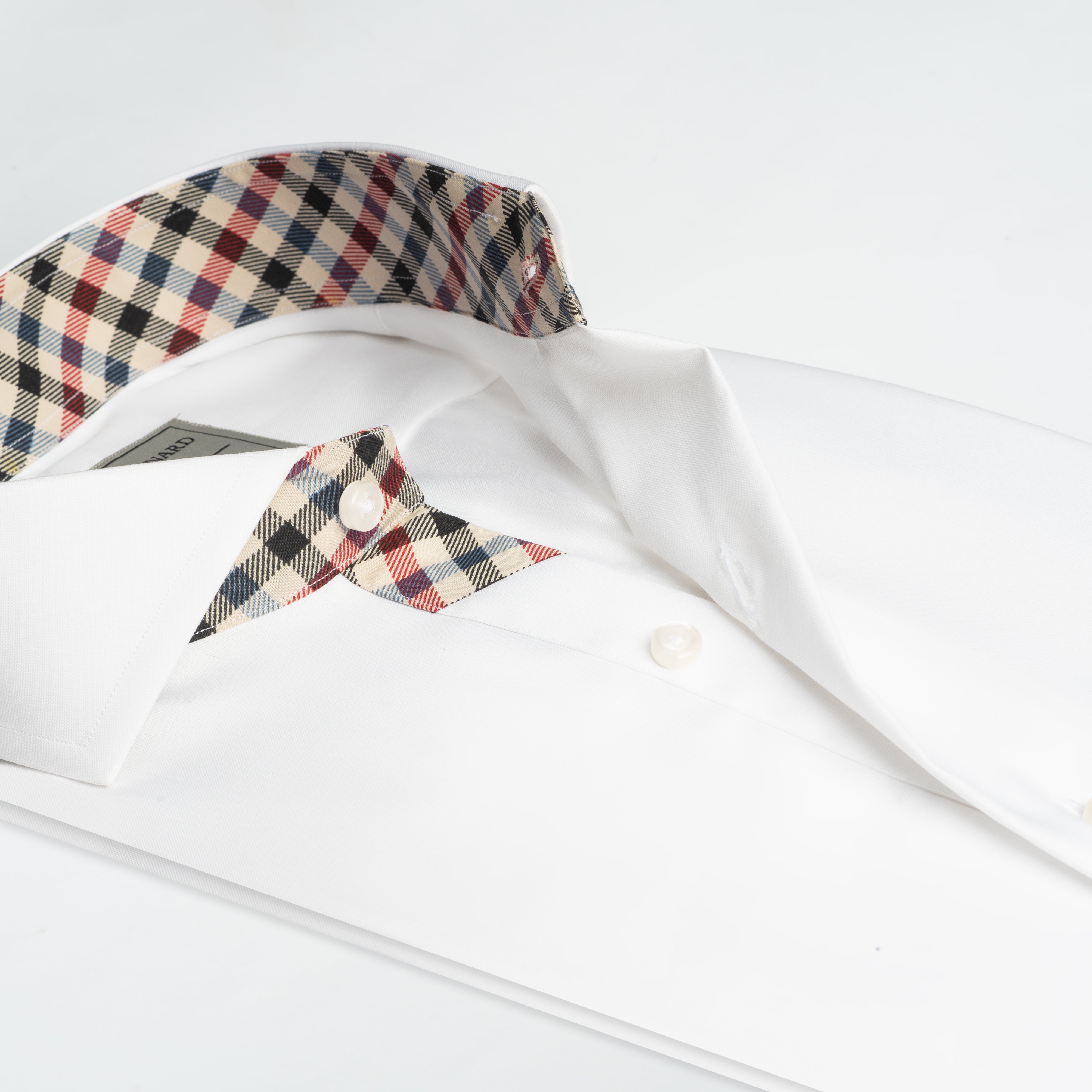 White Contrast Collar Check Detail Shirt