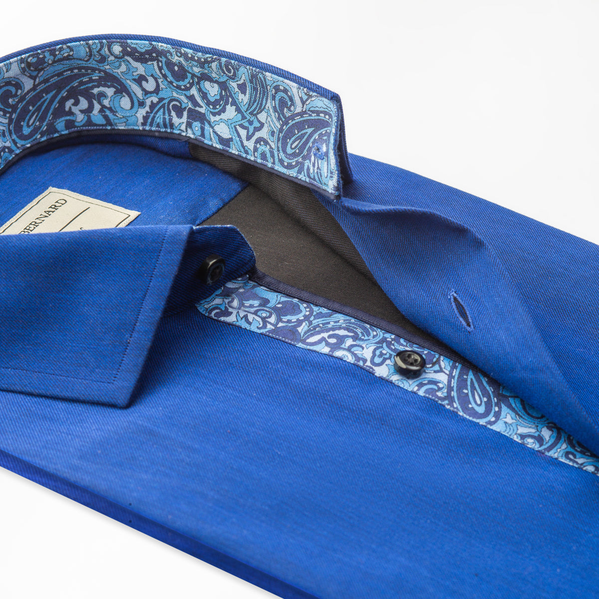 Royal Blue Twill Shirt with Paisley Trim