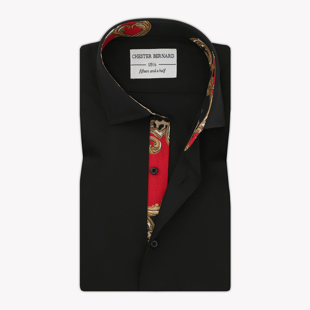 Black Semi Formal with Crown Print Shirt 1