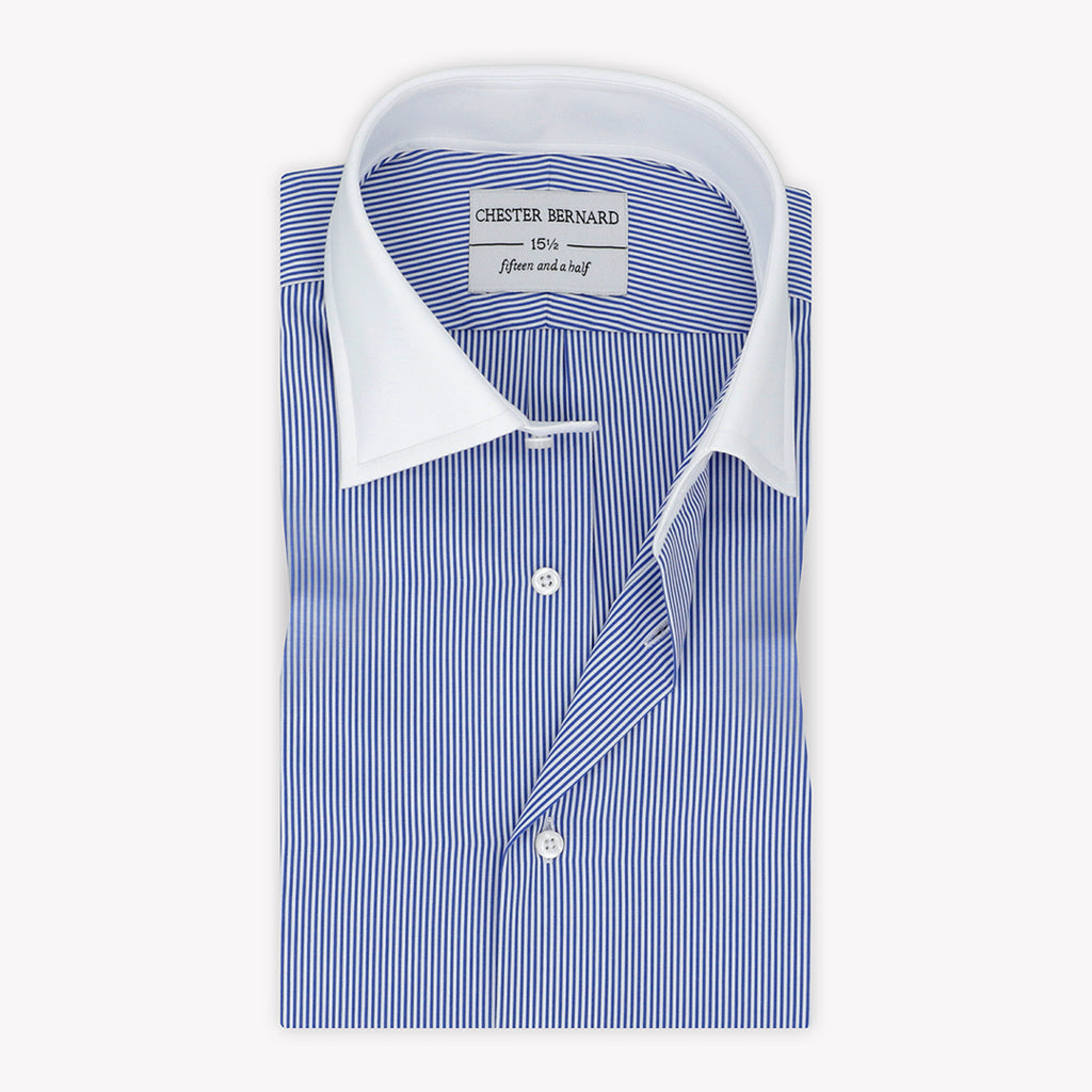 Blue Stripes with White Collar Shirt For Men 1