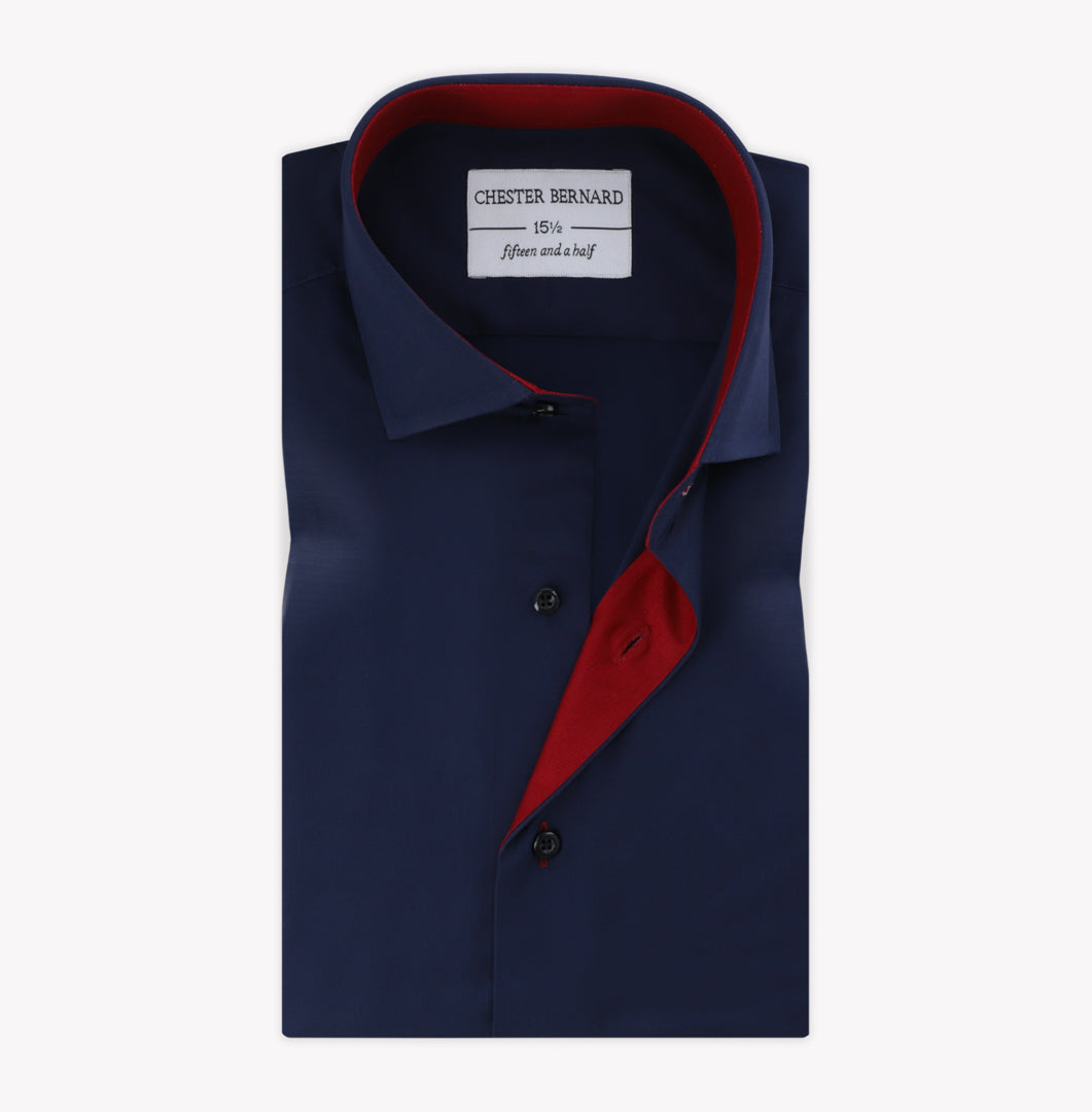 Navy Blue With Red Inlay Casual Shirt - Chester Bernard Navy Blue With Red Inlay Casual Shirt - Chester Bernard